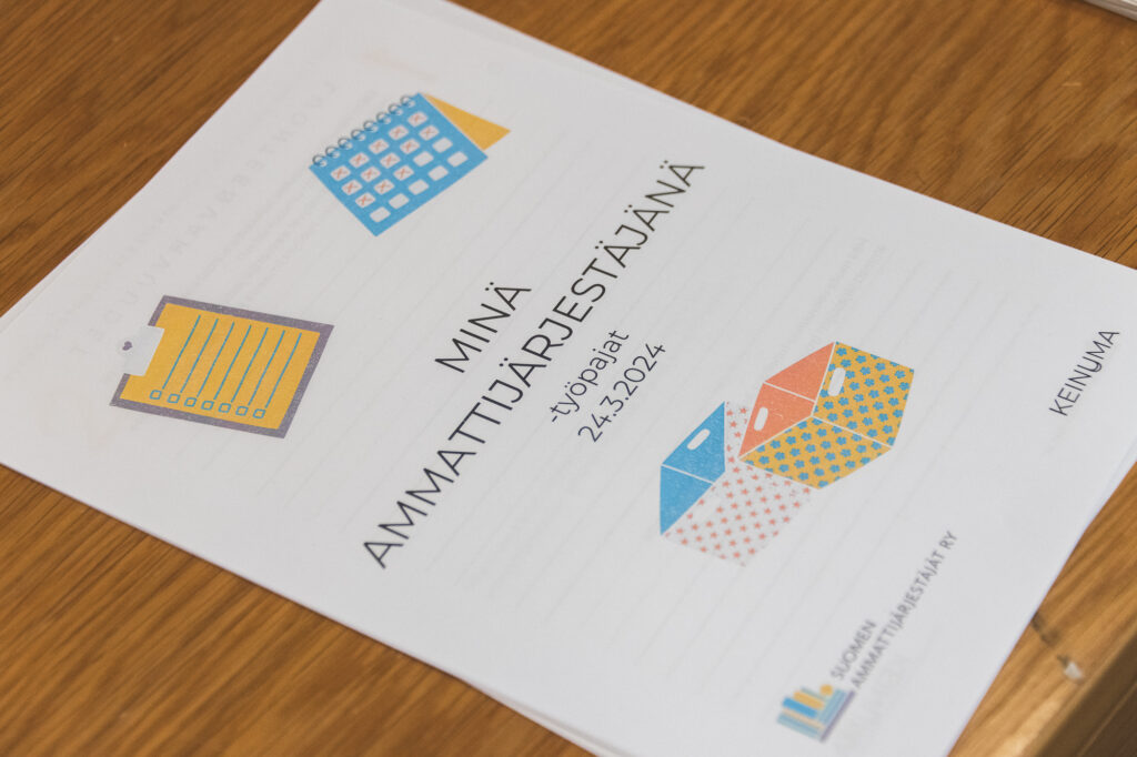 Kuva Minä ammattijärjestäjänä -työpajan työkirjasta.